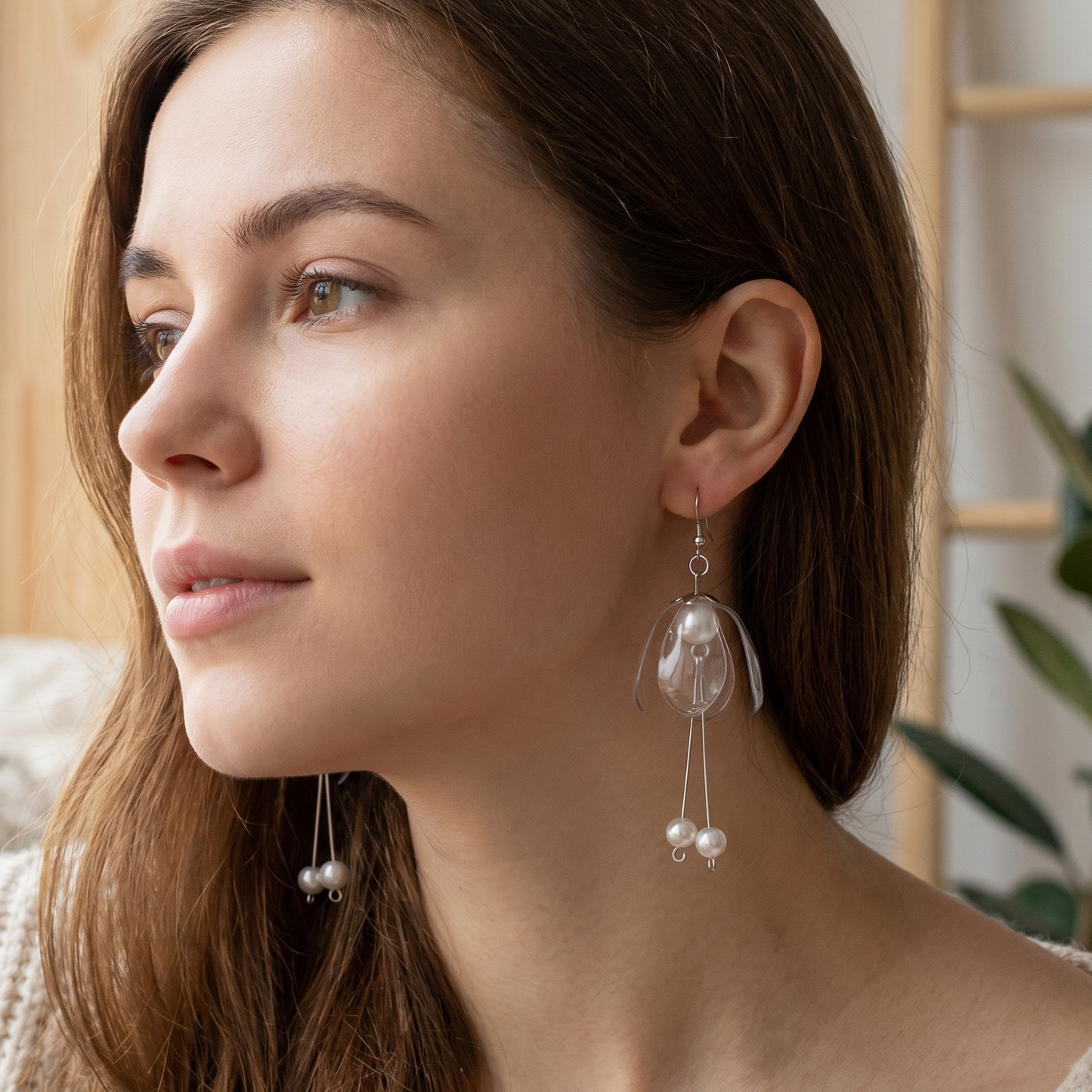 Clear Lily Double Drop Earrigns Silver
