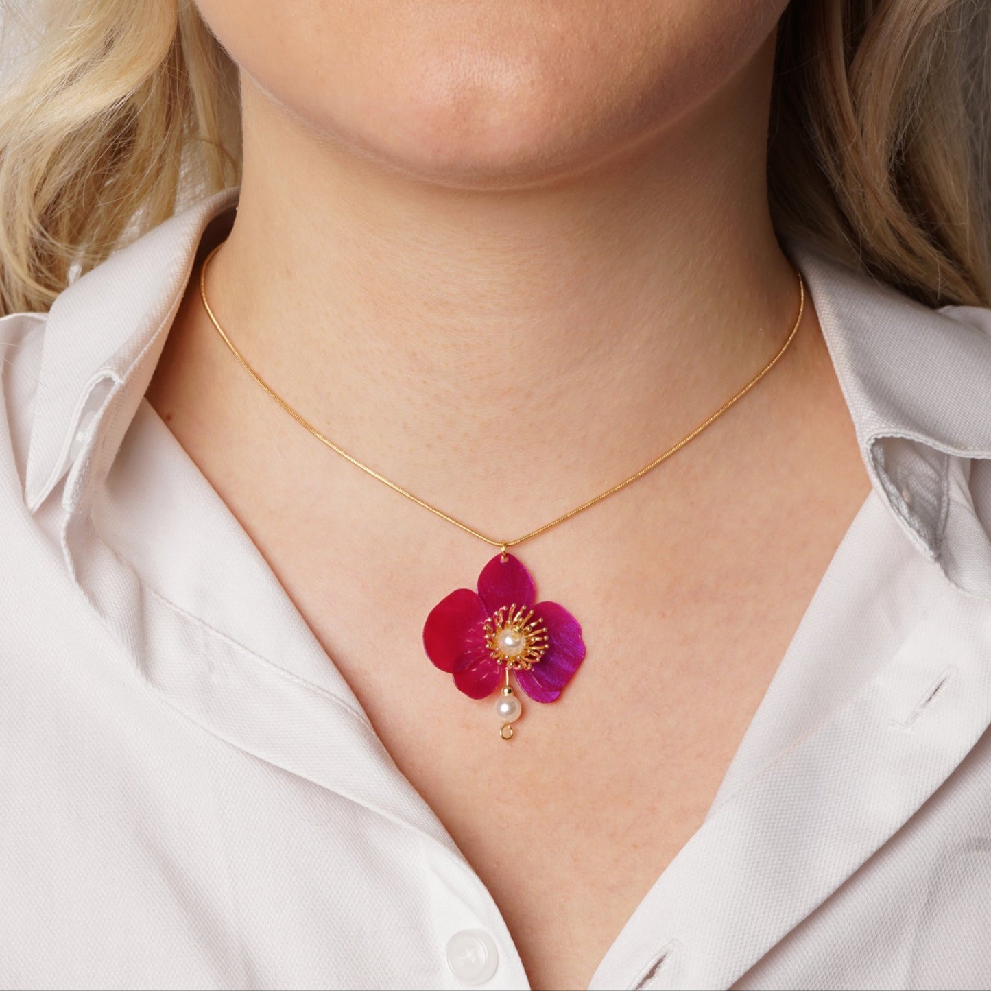 Butterfly Orchid Pearl Necklace - Blanc