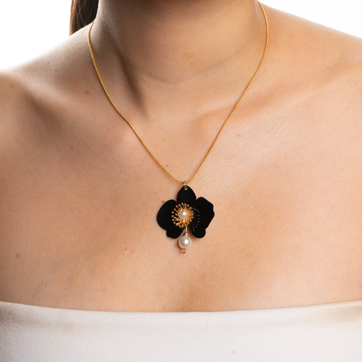 Butterfly Orchid Pearl Necklace - Noir