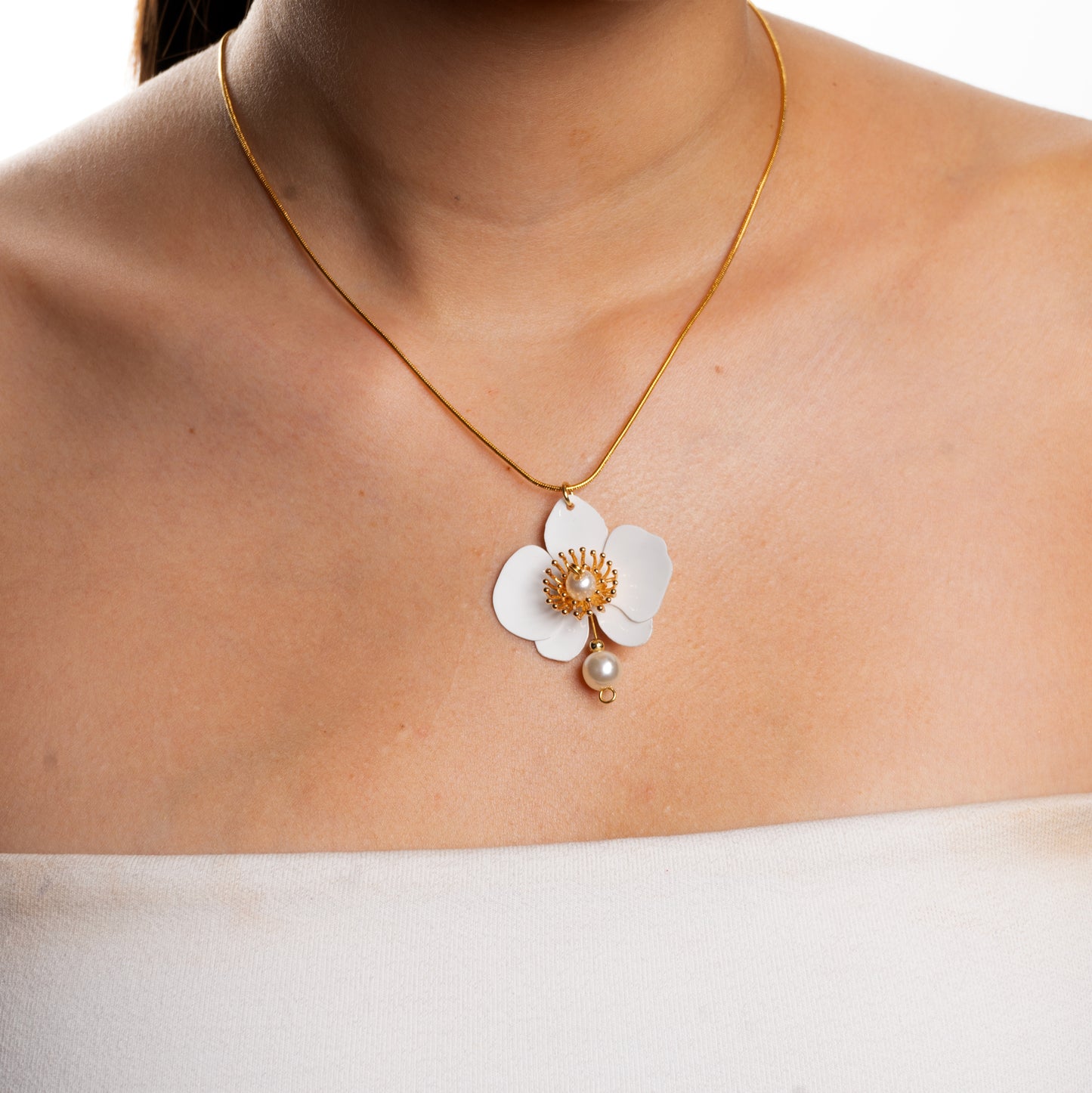 Butterfly Orchid Pearl Necklace - Blanc