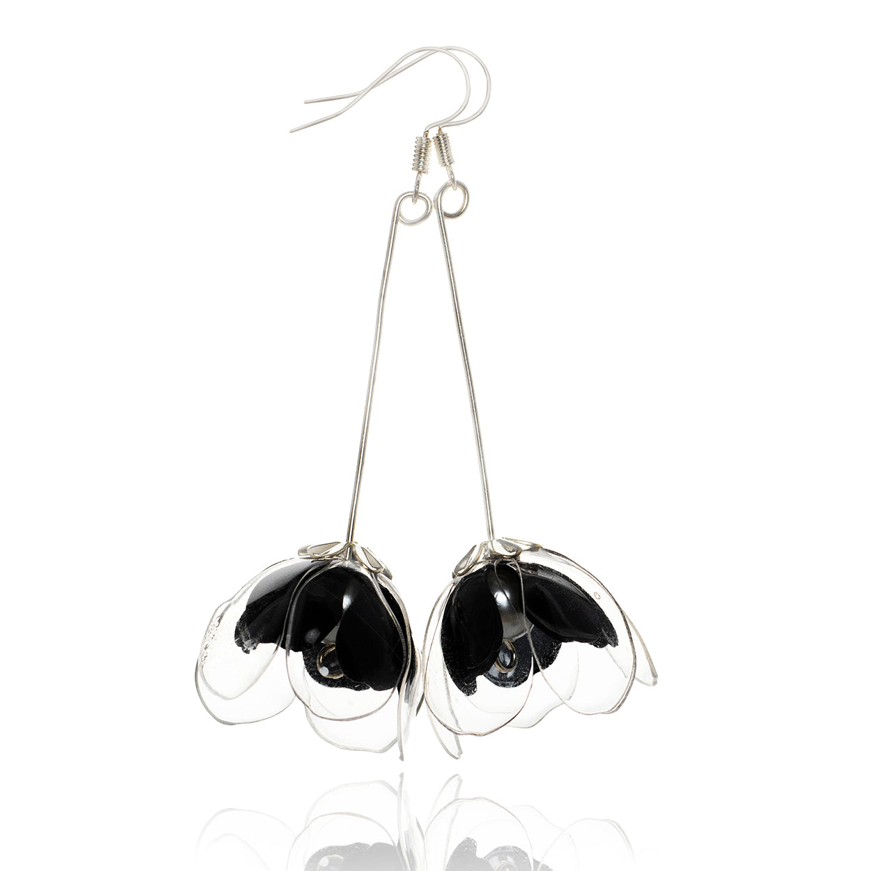 Clear & Blanc Double-Flower Earrings