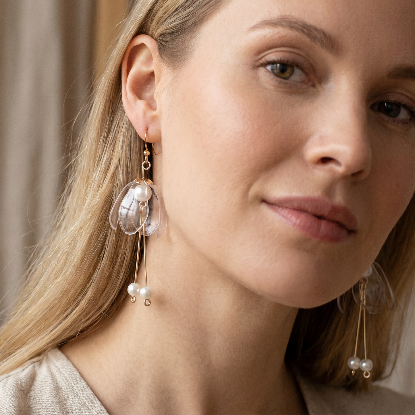 Clear Lily Double Drop Earrings