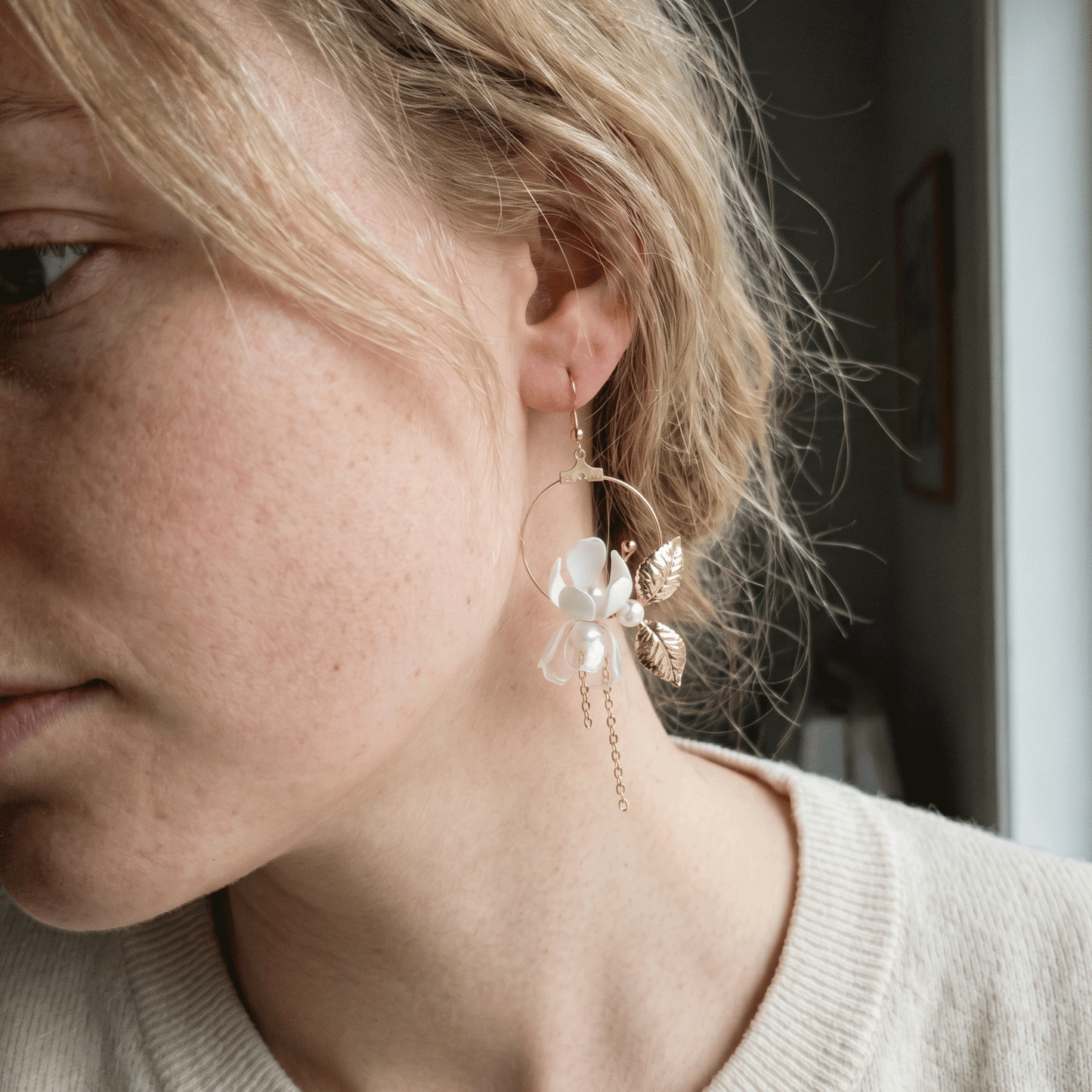 Floral Moon Earrings Gold Upcycle with Jing