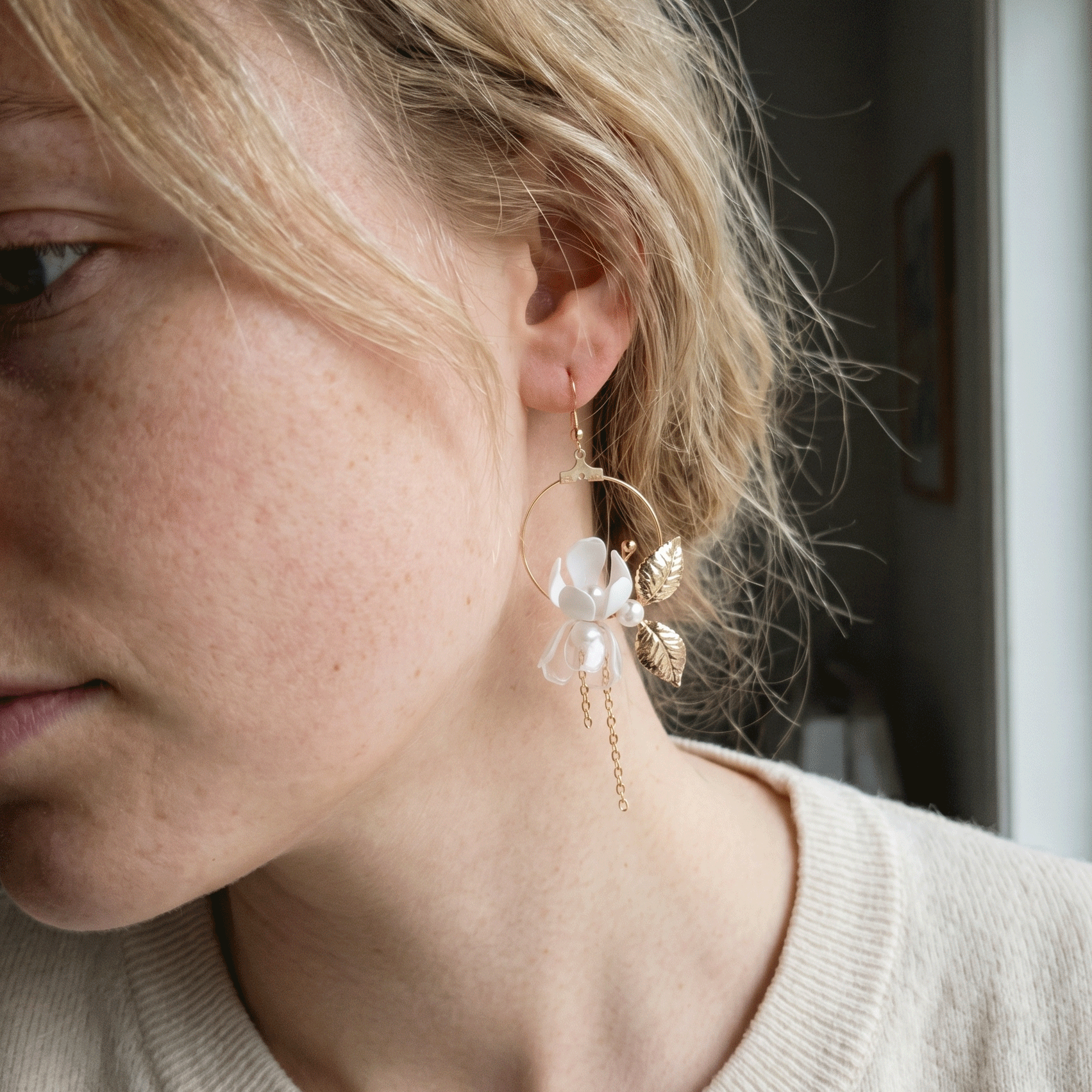 Floral Moon Earrings Gold Upcycle with Jing