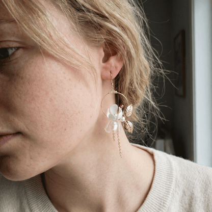 Floral Moon Earrings Gold Upcycle with Jing