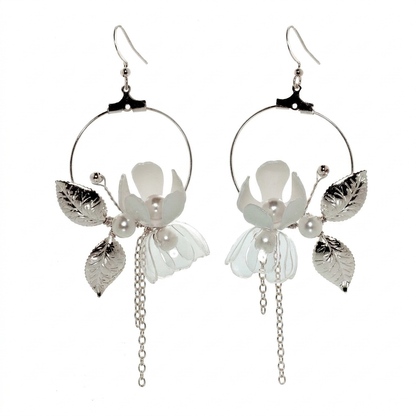 Floral Moon Earrings Silver