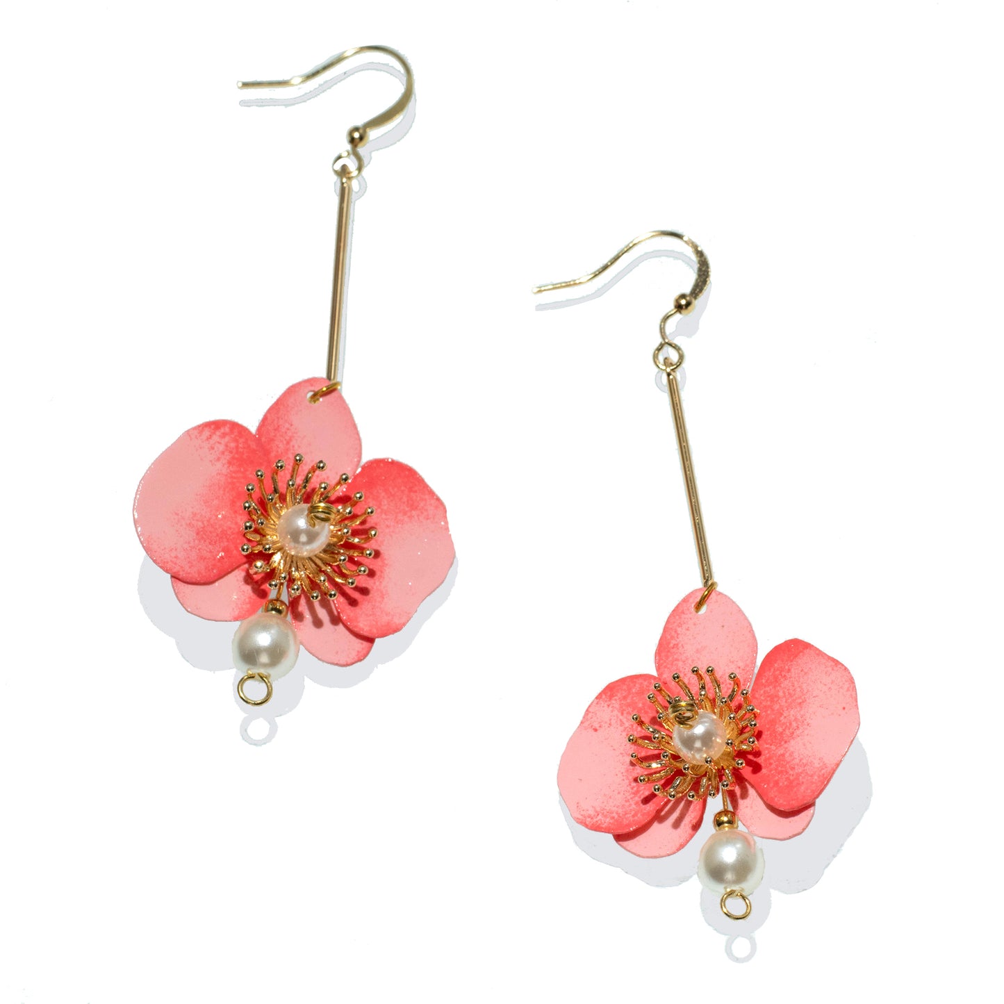 Pink butterfly orchid pearl drop earrings