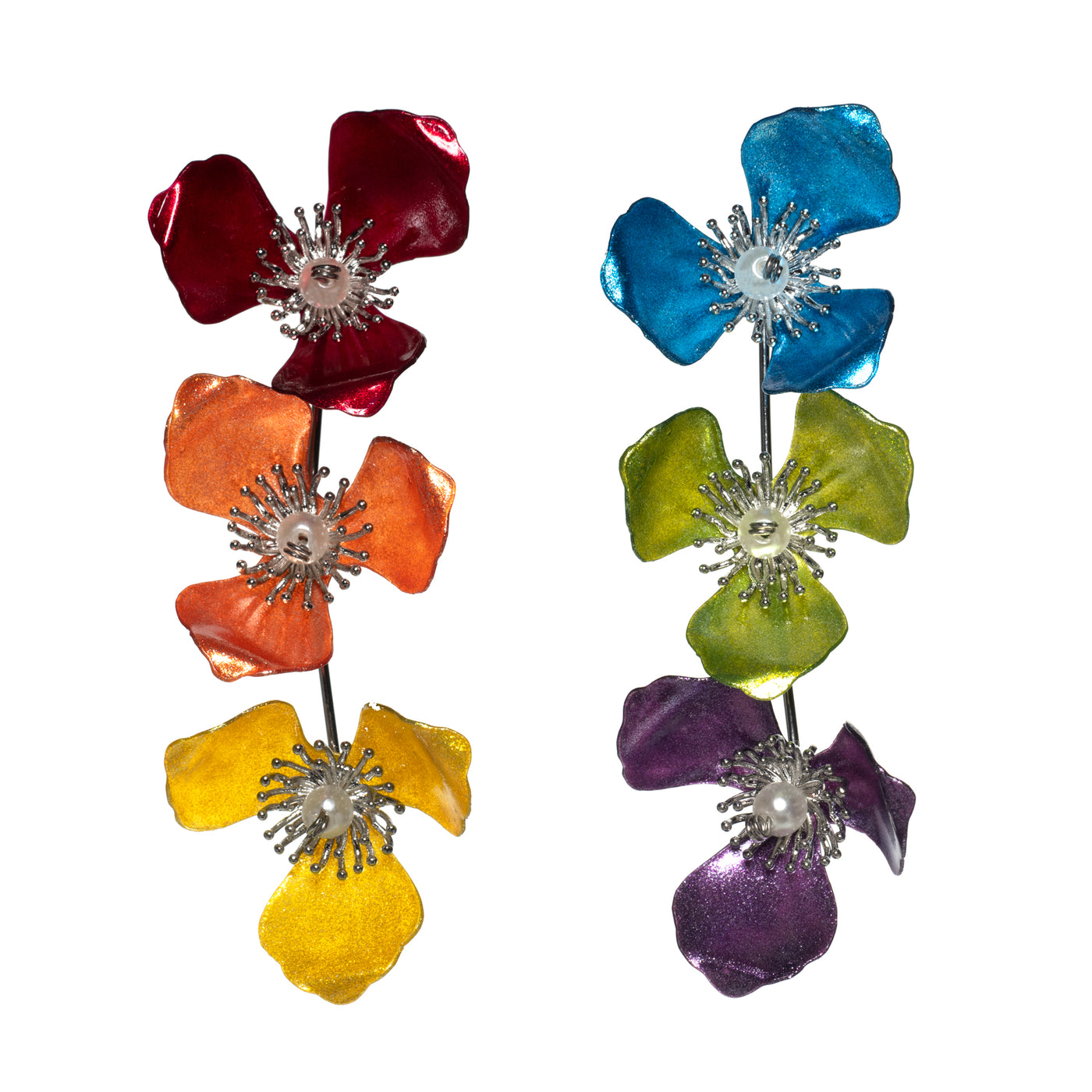 Triple Apple Flower Stud Earrings - Rainbow