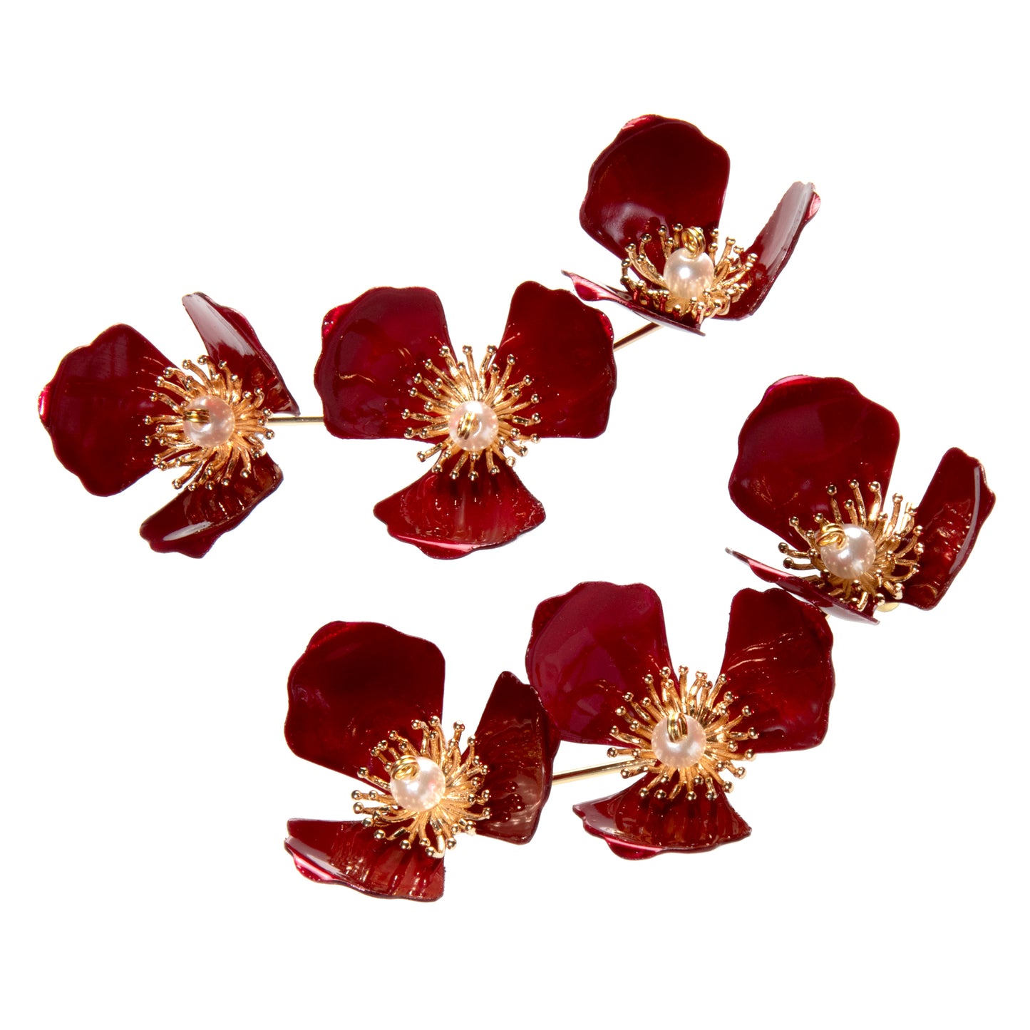 Triple Apple Flower Stud Earrings - Red