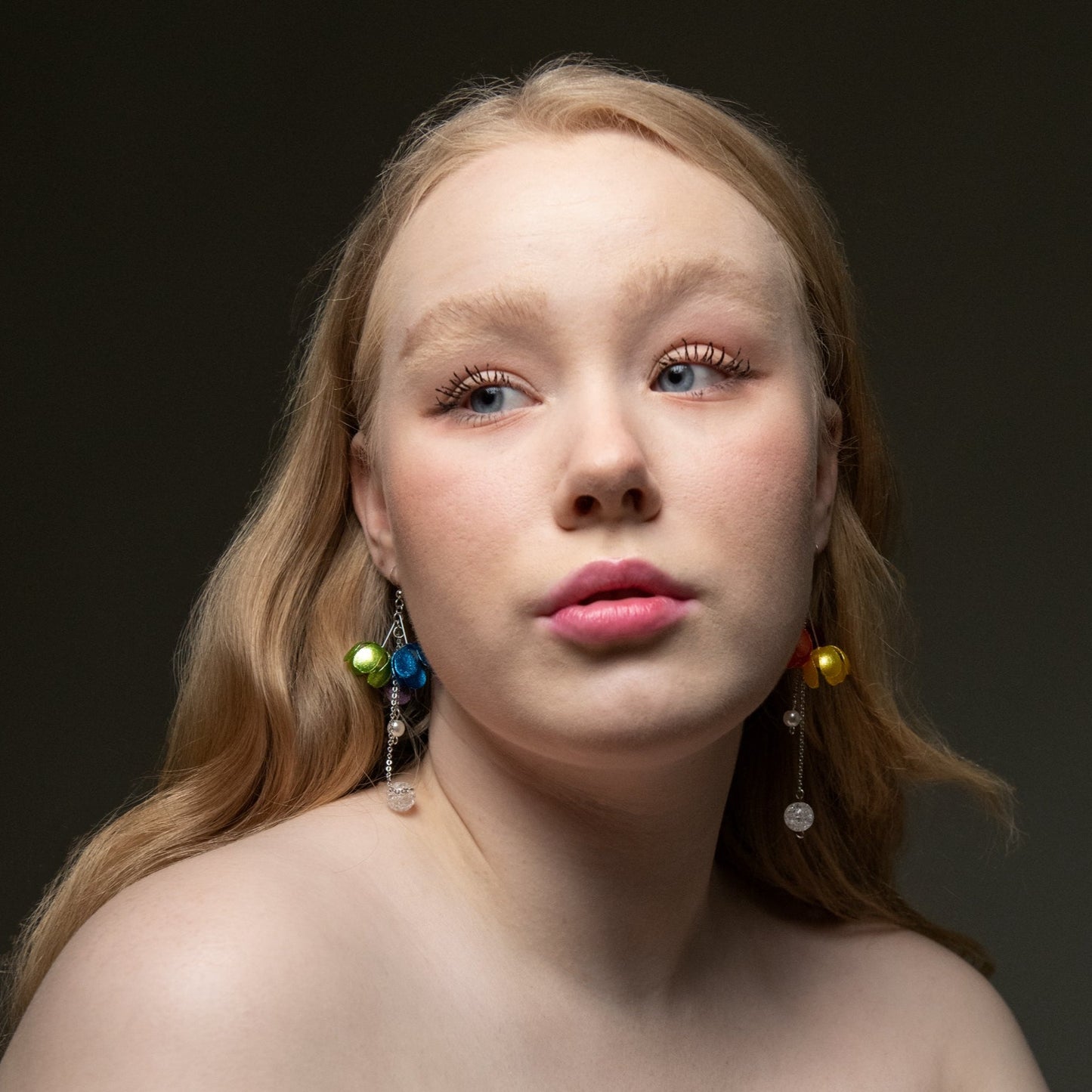 Triple-Flower Drop Earrings - Rainbow