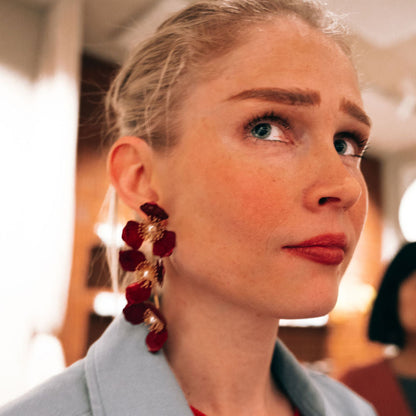 Triple Apple Flower Stud Earrings - Red