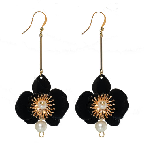 Butterfly Orchid Pearl Earrings - Black