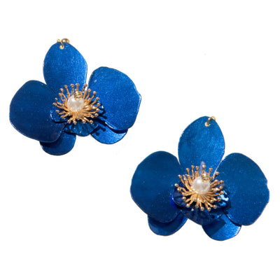 Butterfly Orchid Stud Earrings - Blue