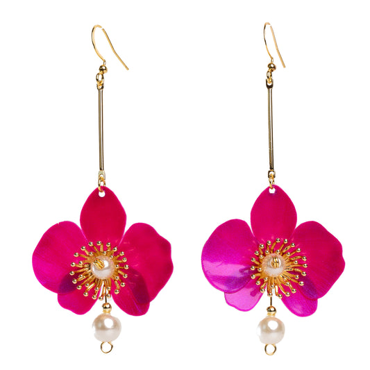 Butterfly Orchid Pearl Earrings - Barbie Pink