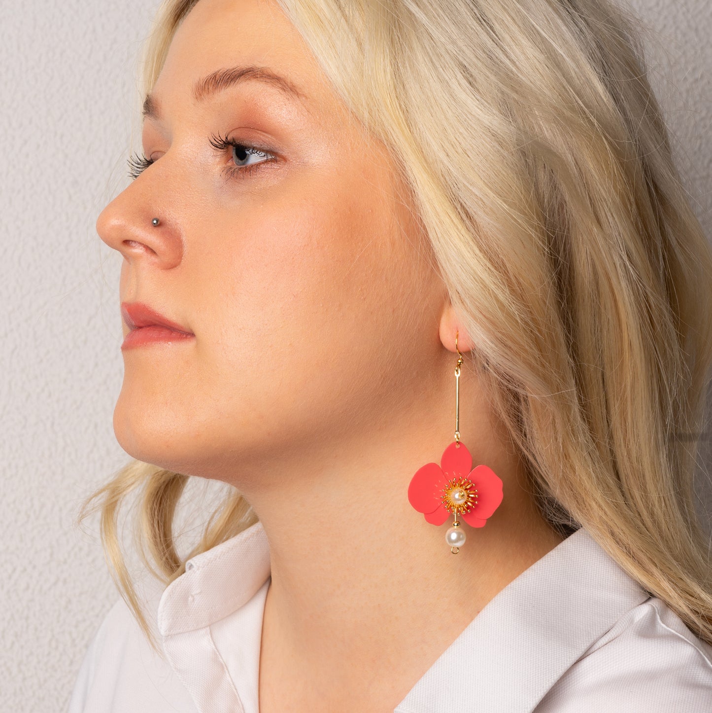 Butterfly Orchid Pearl Earrings - Scarlet