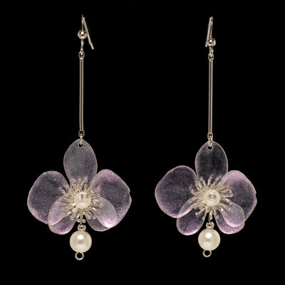 Butterfly Orchid Pearl Earrings - Black