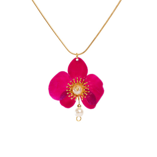 Butterfly Orchid Pearl Necklace - Barbie Pink