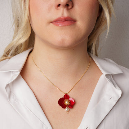 Butterfly Orchid Pearl Necklace - Rouge