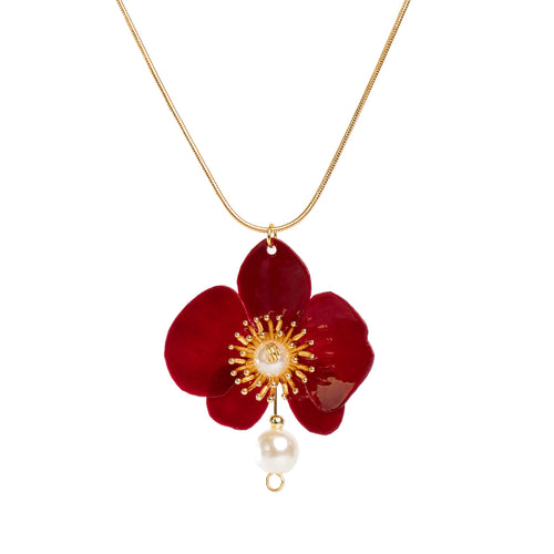 Butterfly Orchid Pearl Necklace - Rouge