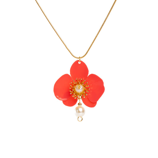 Butterfly Orchid Pearl Necklace - Scarlet