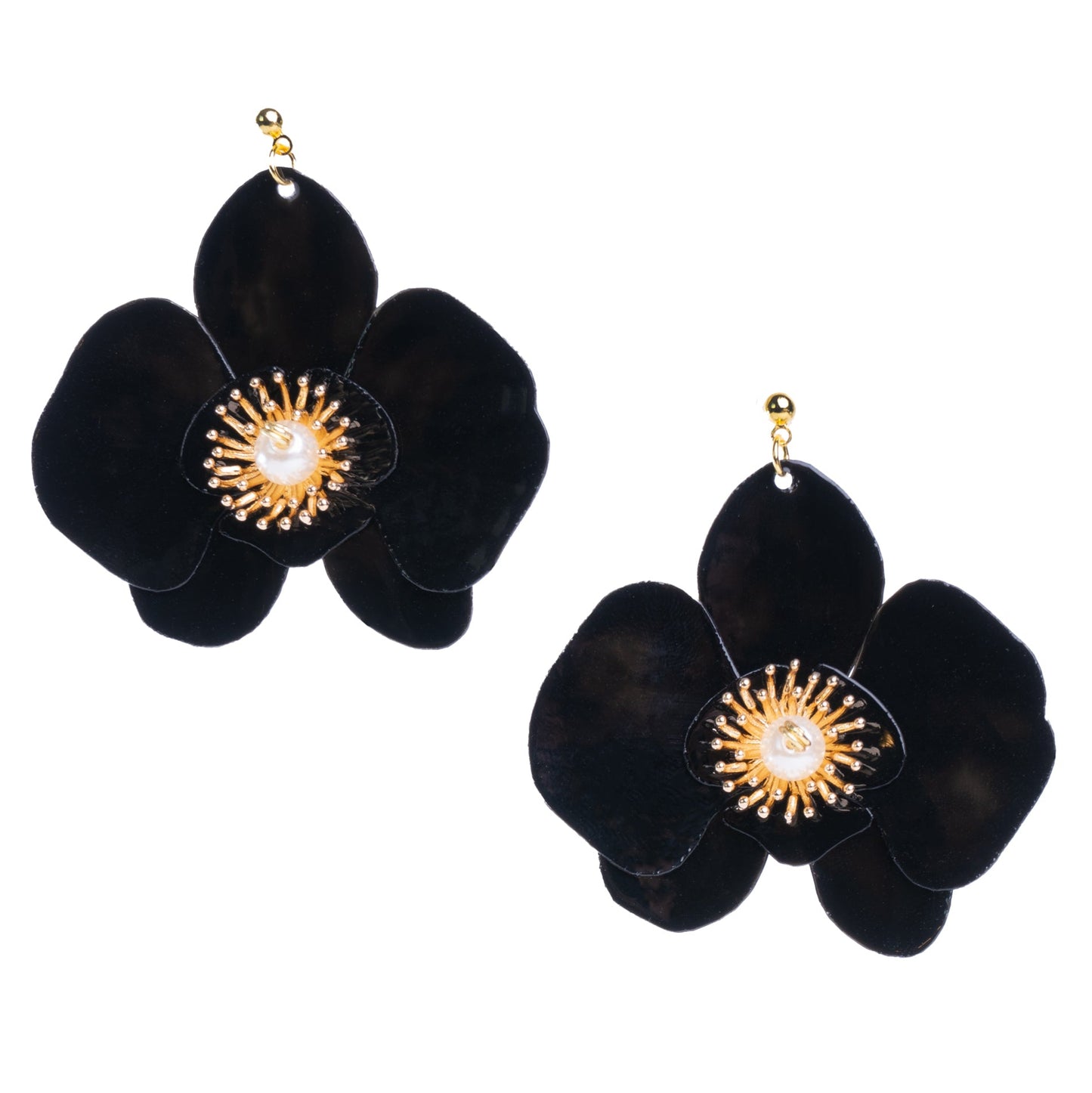 Butterfly Orchid Stud Earrings / Ear Pins - Black