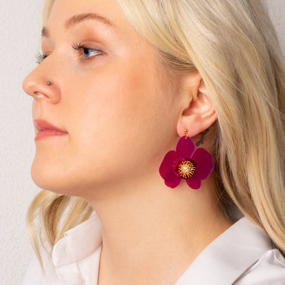 Butterfly Orchid Stud Earrings - Barbie Pink