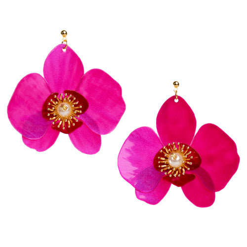 Butterfly Orchid Stud Earrings - Barbie Pink