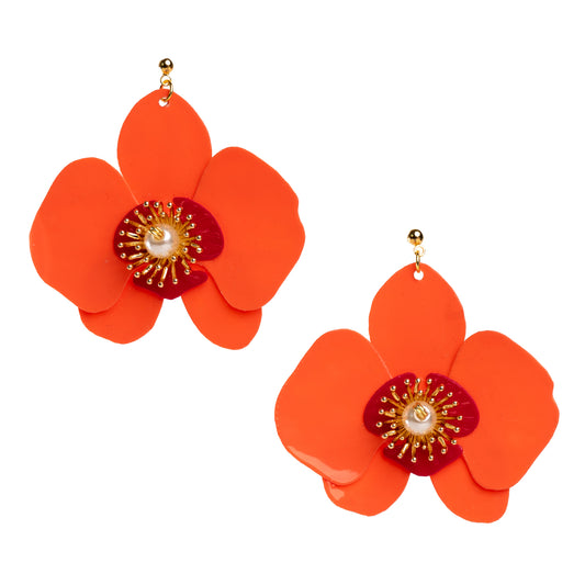 Butterfly Orchid Stud Earrings - Papaya Orange