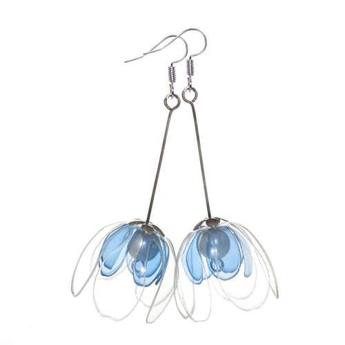 Clear & Blue Double-flowers Earrings