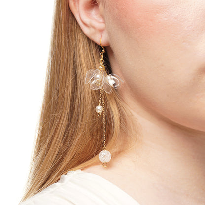 Clear triple flower drop earrings
