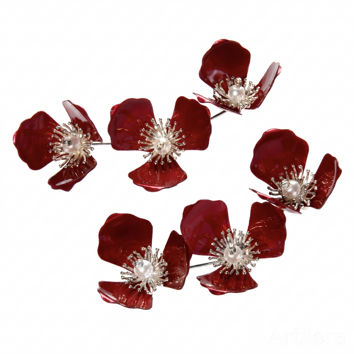 Triple Apple Flower Stud Earrings - Rouge