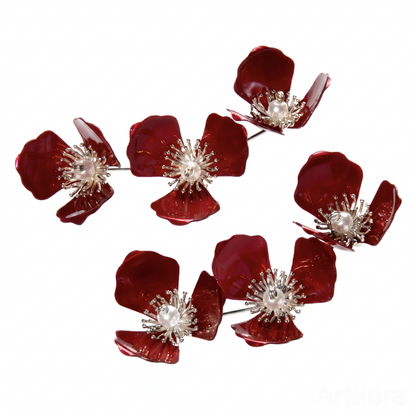 Triple Apple Flower Stud Earrings - Rouge