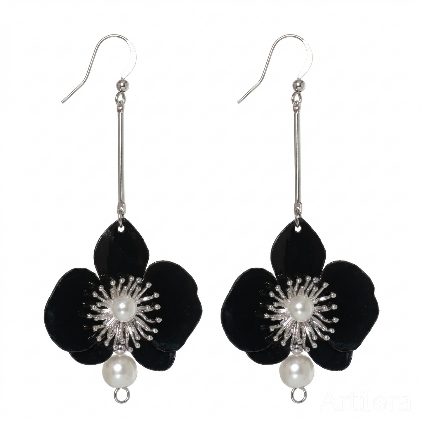 Butterfly Orchid Pearl Earrings - Noir