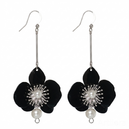 Butterfly Orchid Pearl Earrings - Noir
