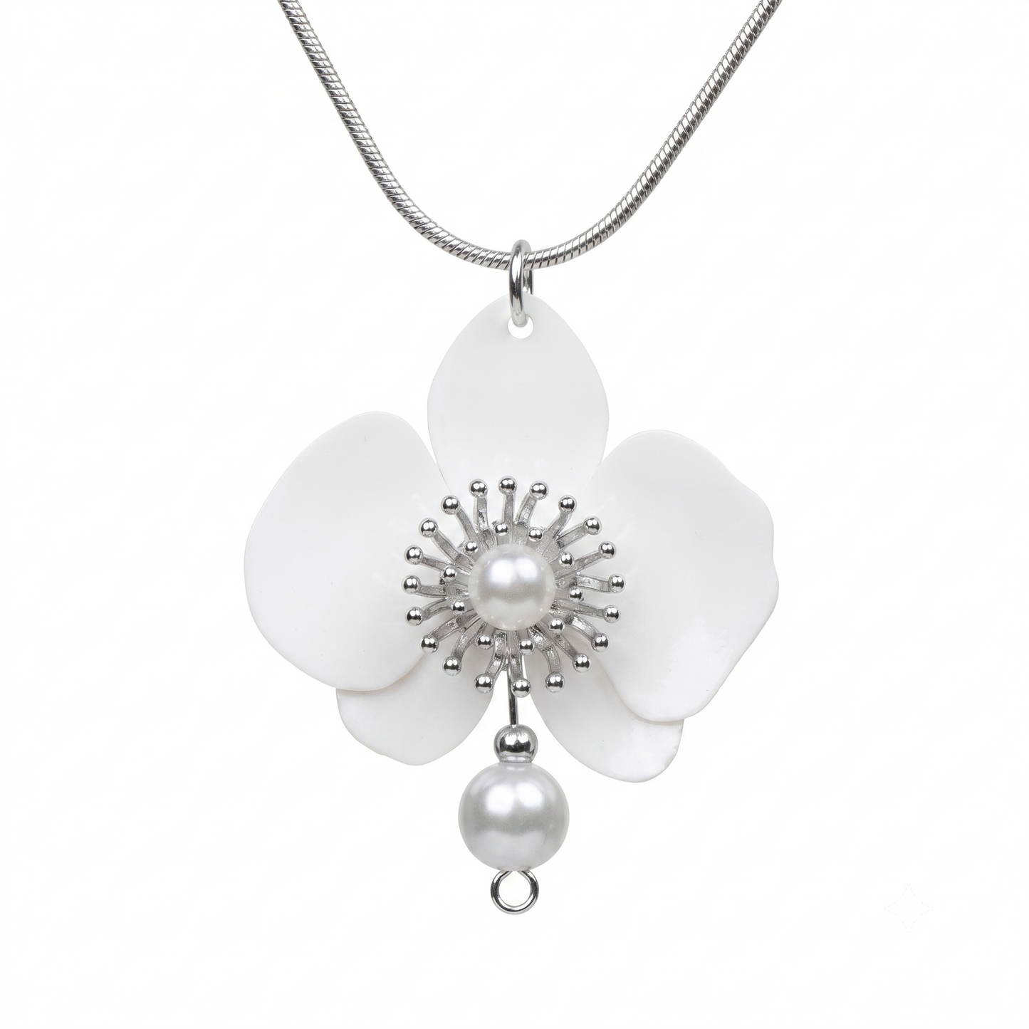 Butterfly Orchid Pearl Necklace - Blanc