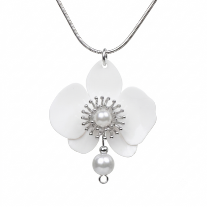 Butterfly Orchid Pearl Necklace - Blanc