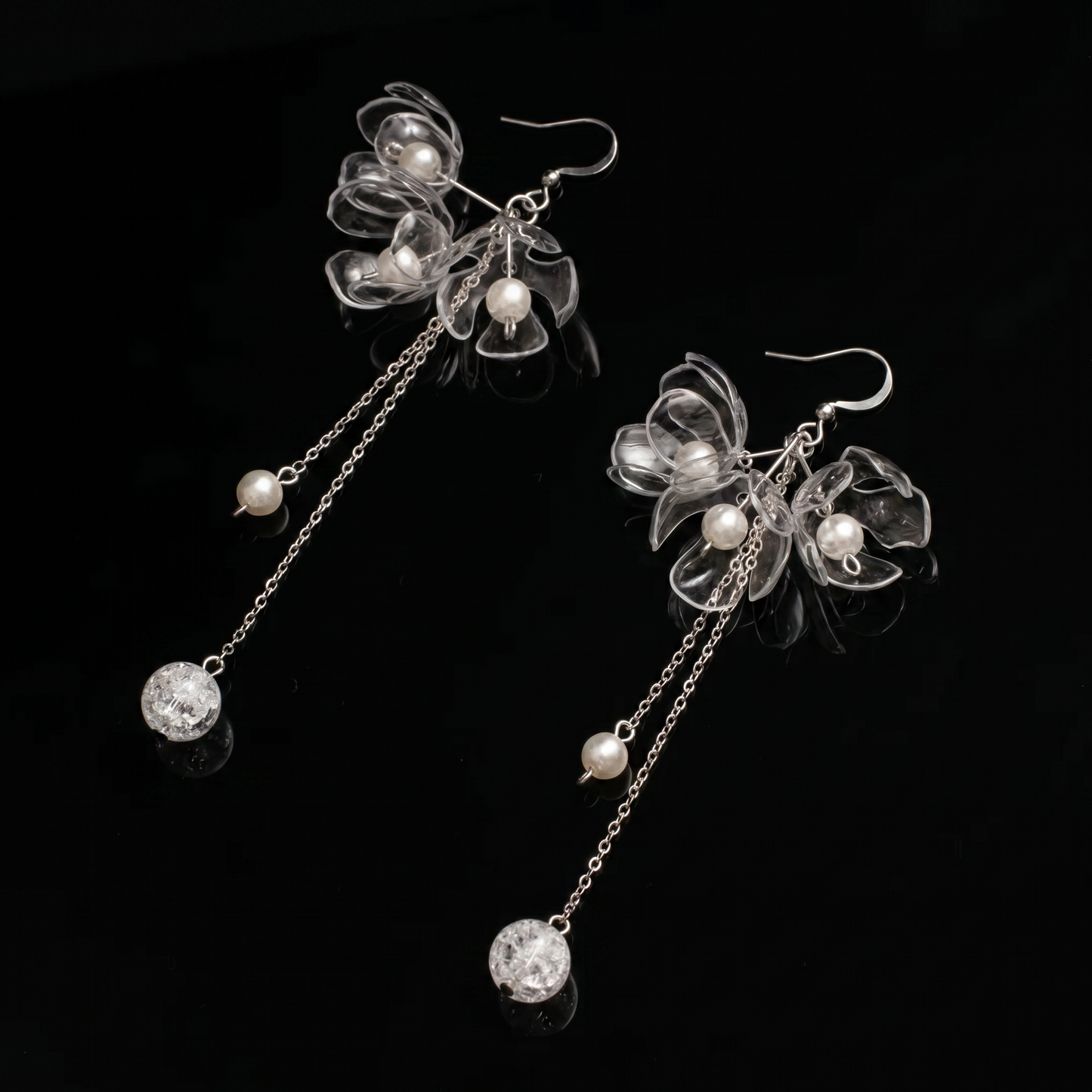 Clear Triple-Flower Drop Earrings