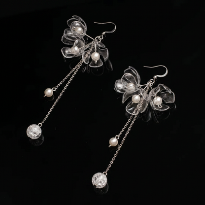 Clear Triple-Flower Drop Earrings