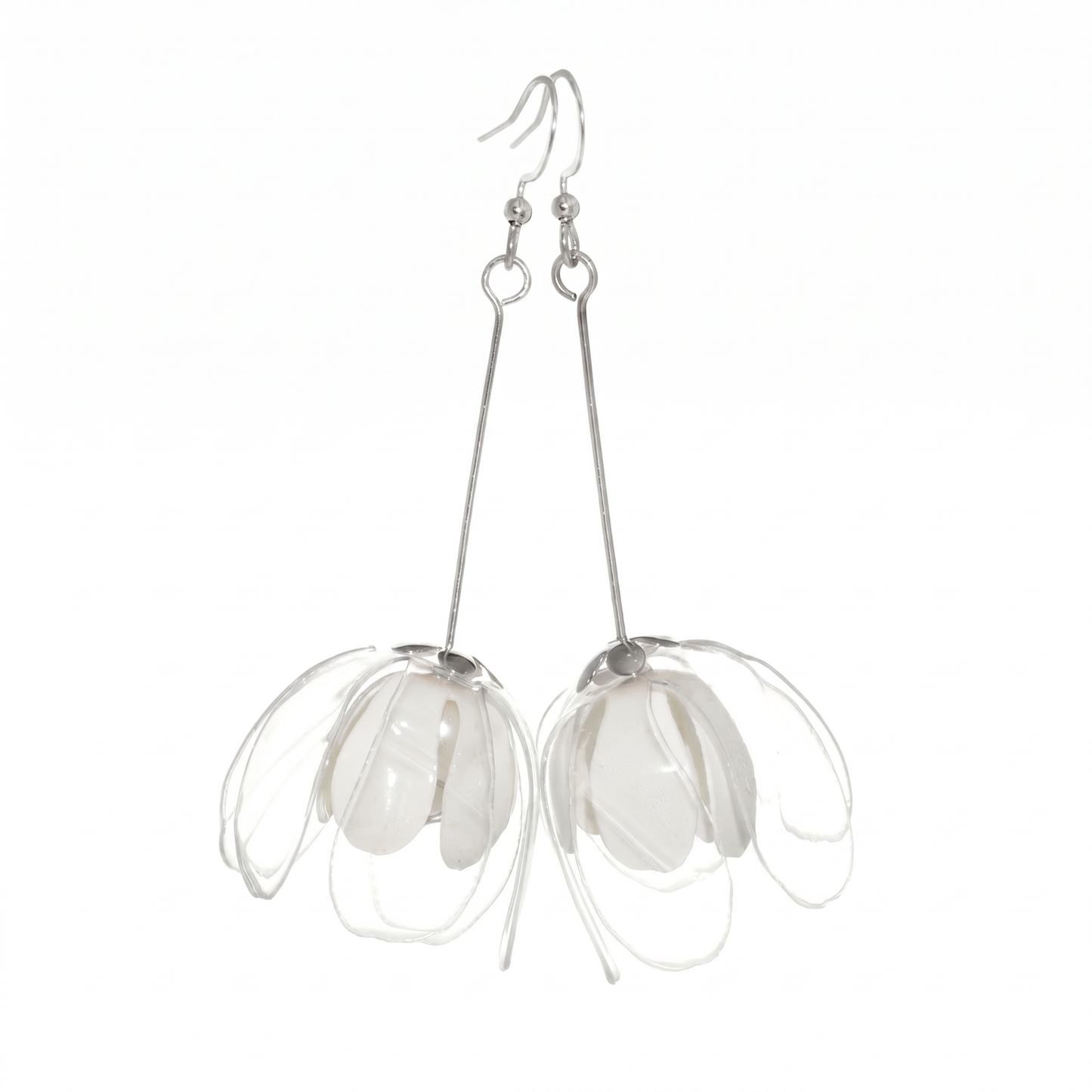 Clear & Blanc Double-Flower Earrings