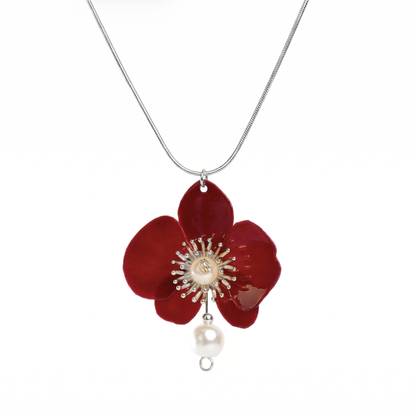 Butterfly Orchid Pearl Necklace - Rouge