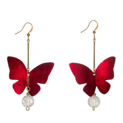 Butterfly Crystal Drop Earrings- Red