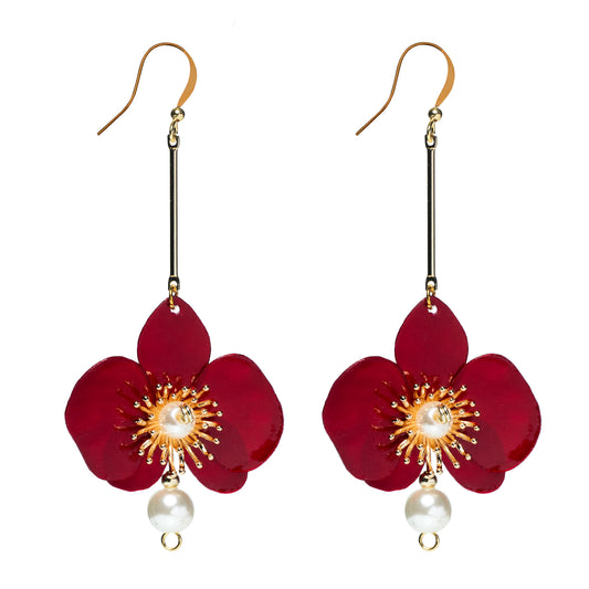 Butterfly Orchid Pearl Earrings - Rouge