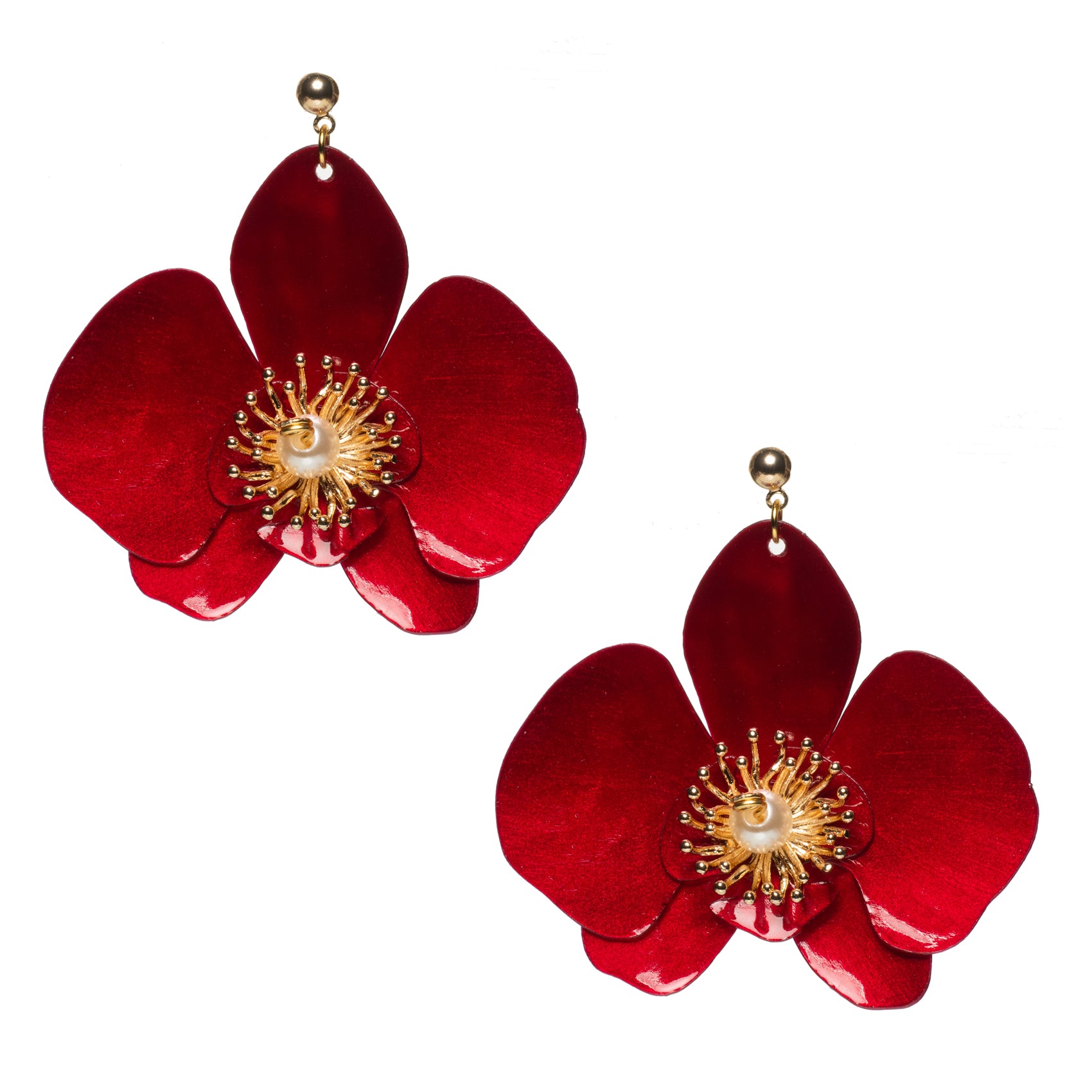 Butterfly Orchid Stud Earrings - Red