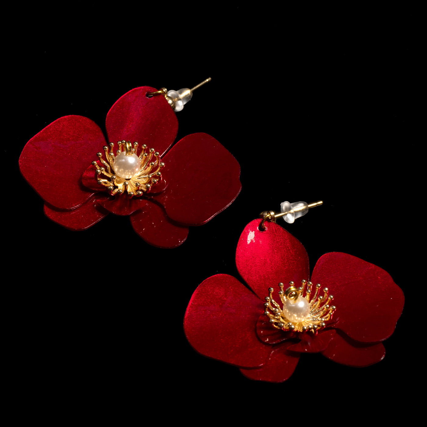 Butterfly Orchid Stud Earrings - Red