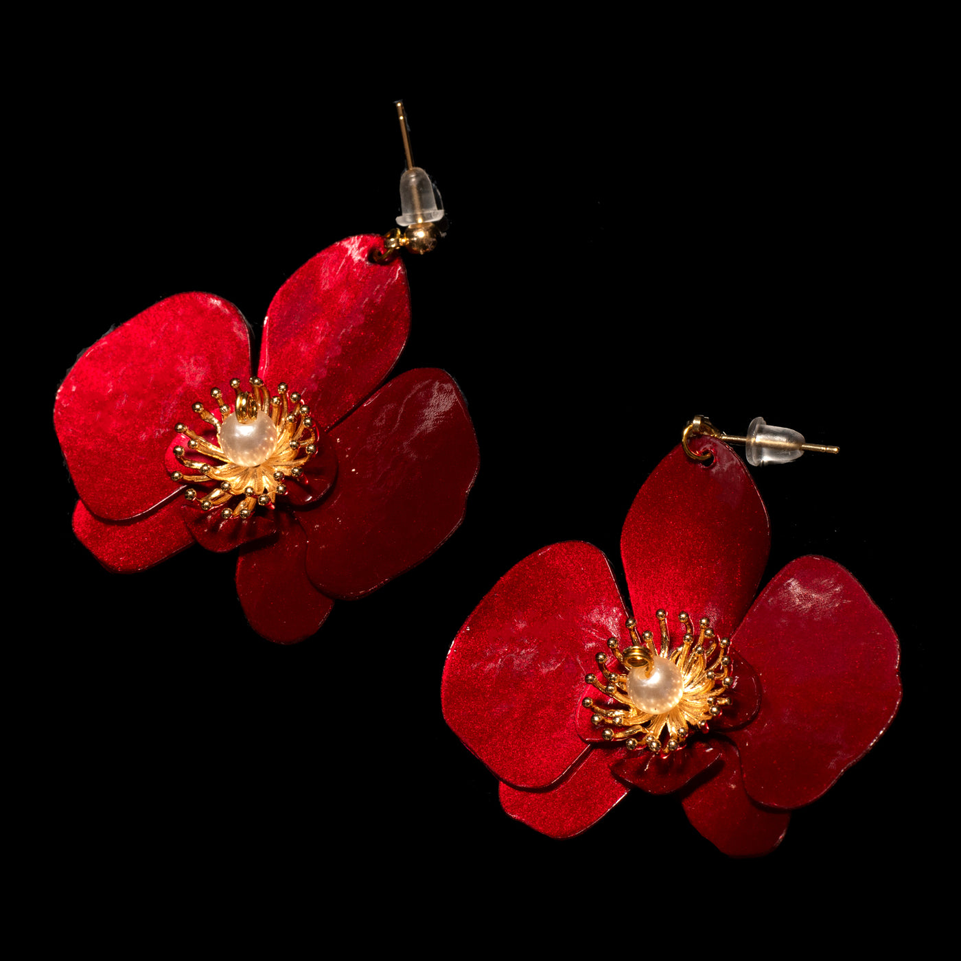 Butterfly Orchid Stud Earrings - Red