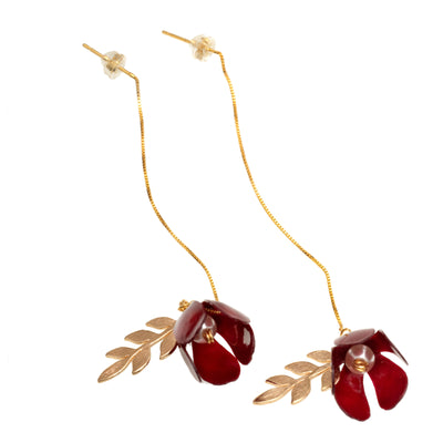 Flower Adjustable Earrings - Red