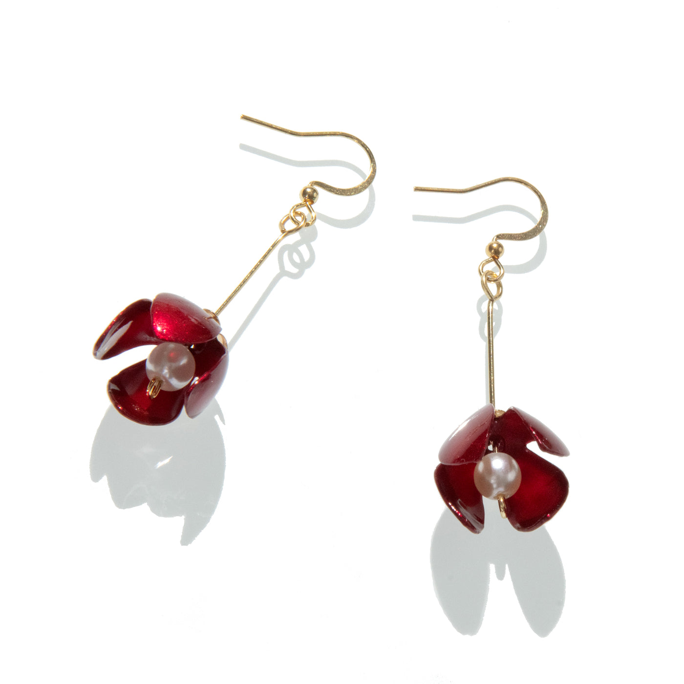 Small Lily Drop Earrings - Red
