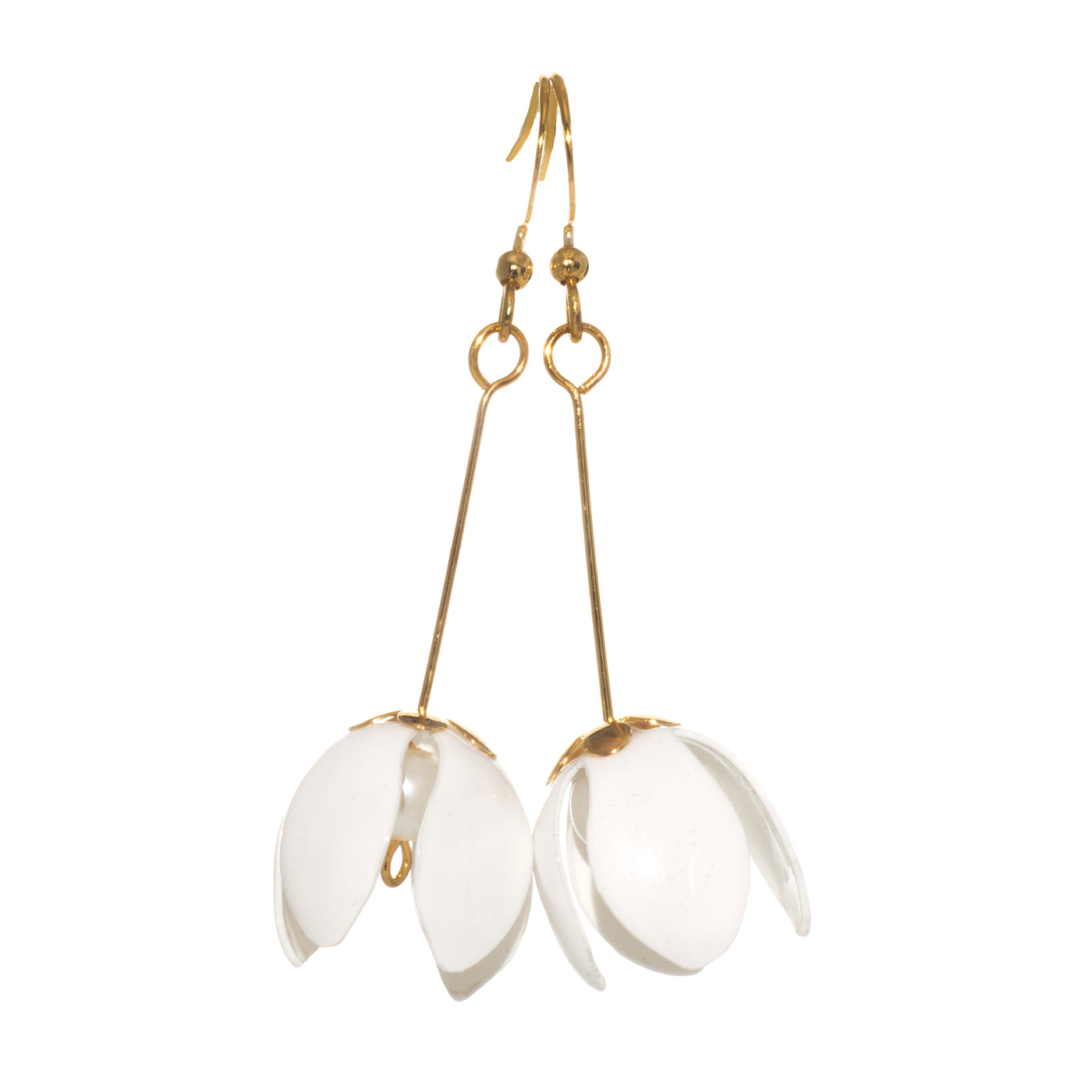 Small Lily Drop Earrings - White