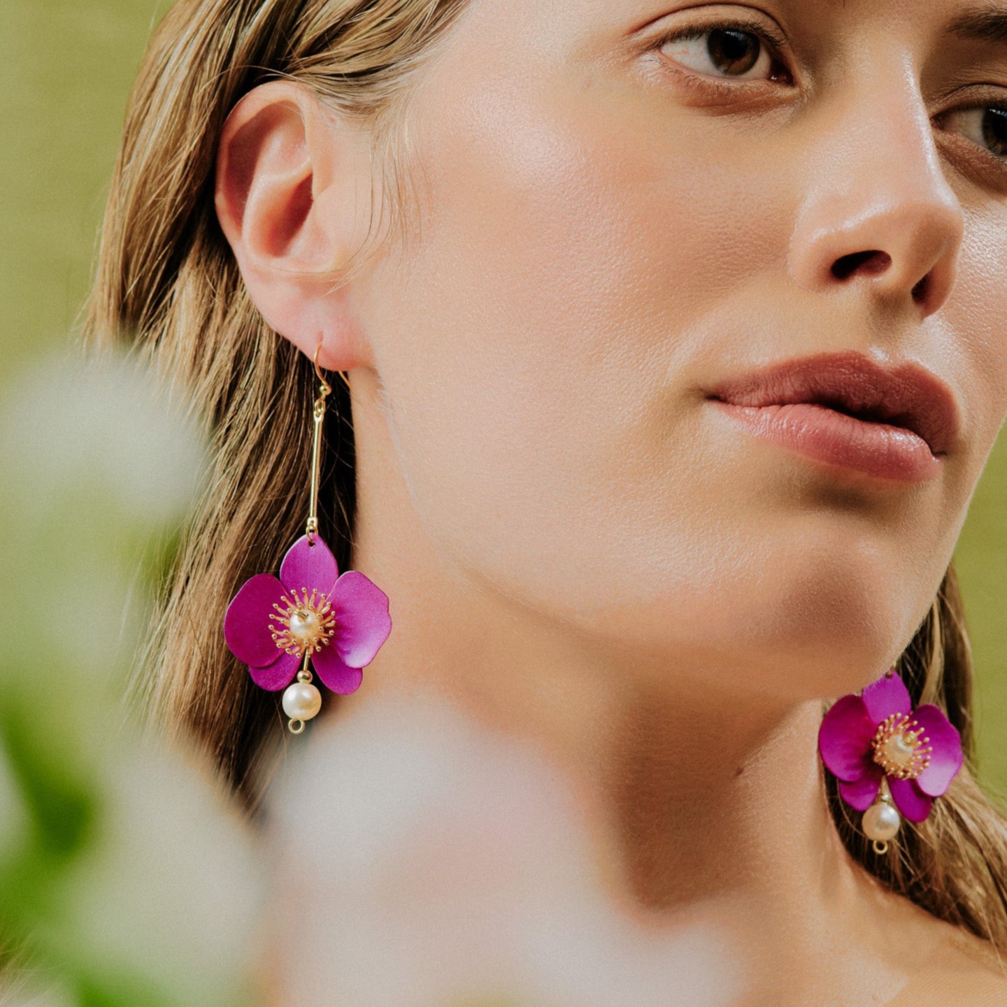 Butterfly Orchid Pearl Earrings - Barbie Pink