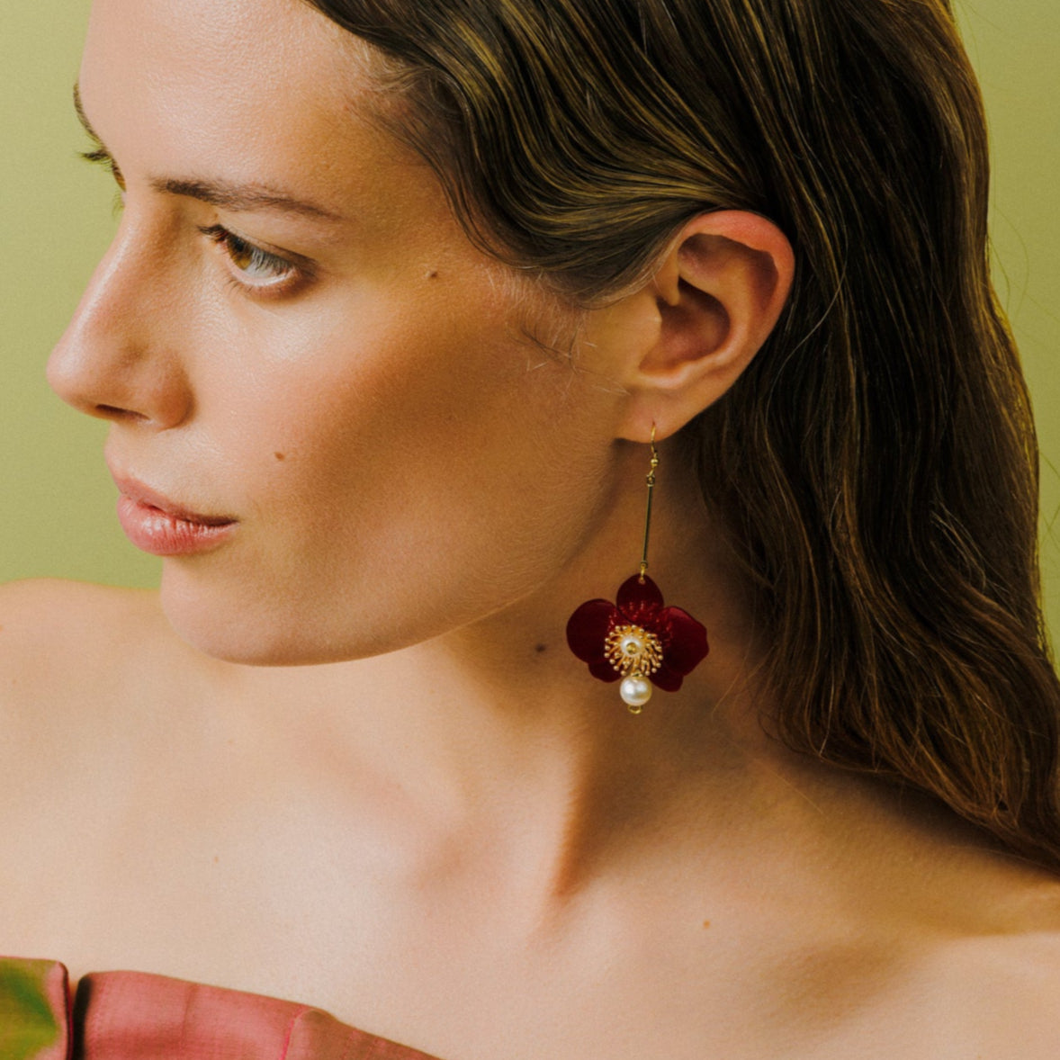 Butterfly Orchid Pearl Earrings - Rouge